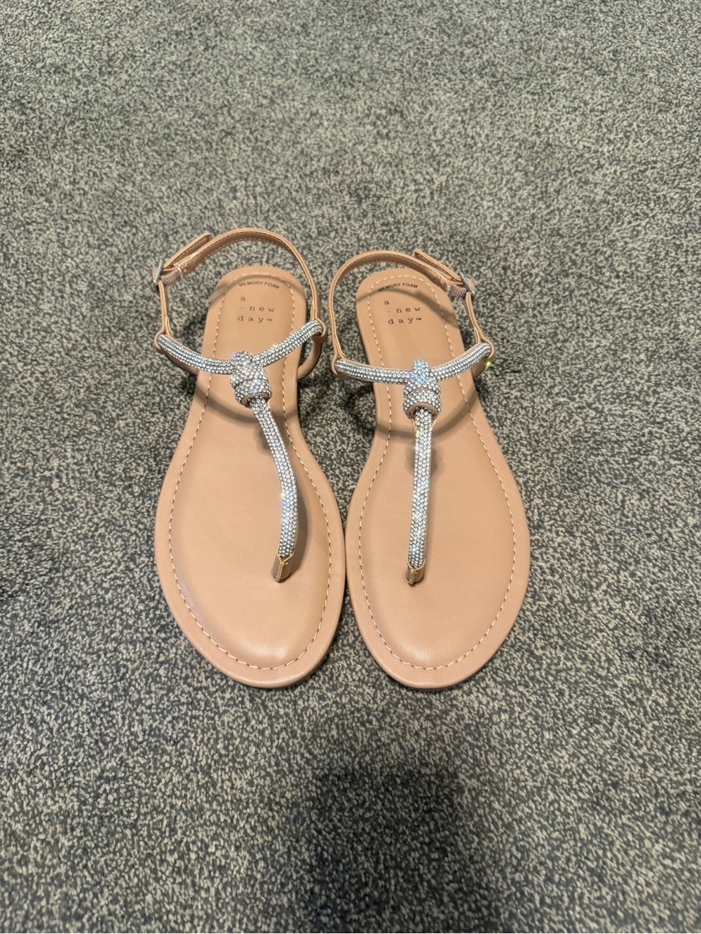 a new day Tan Sandal with Silver Rhinestone T-Strap